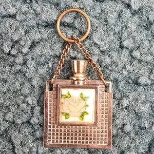Vintage Rose Floral Perfume Poison Bottle Pendant Necklace Gold Tone Jewelry‎